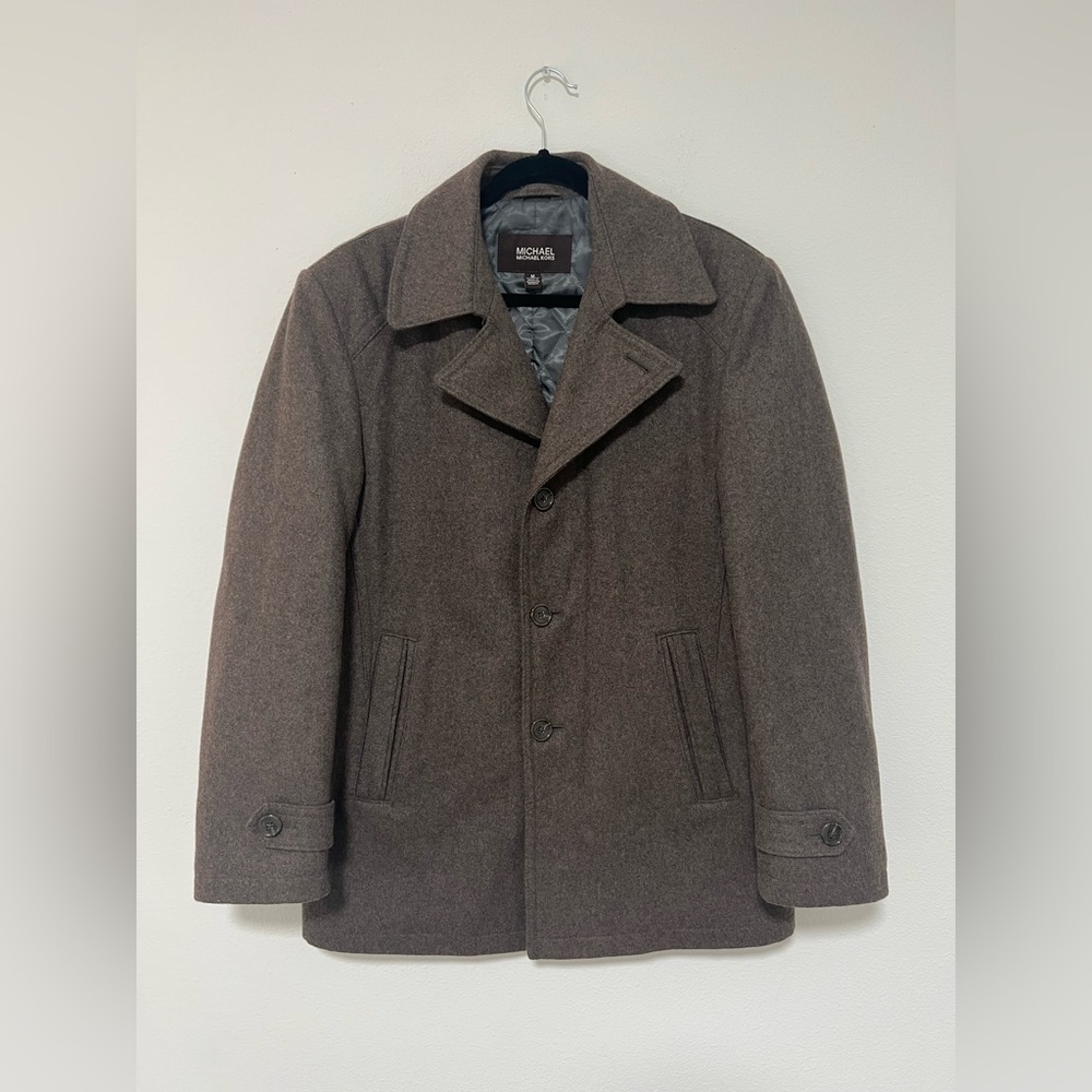 MICHEAL Michael Kors Men's Brown Wool-Blend Peacoat